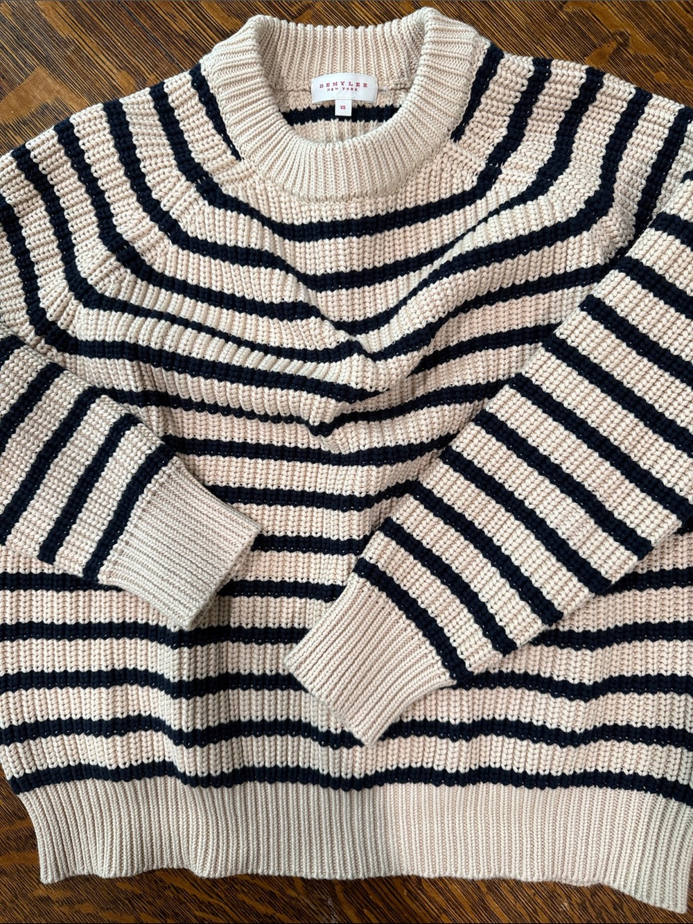 Striped Crewneck Sweater in Cream & Black - Oversized Knit
